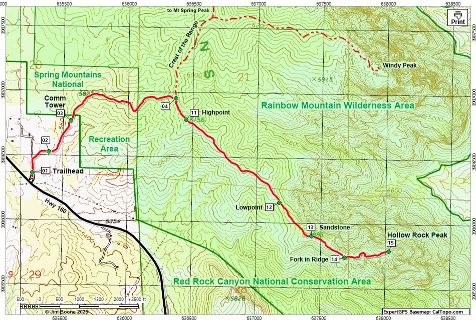 Hollow Rock Peak Route Map