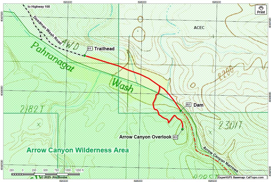 Upper Arrow Canyon Map