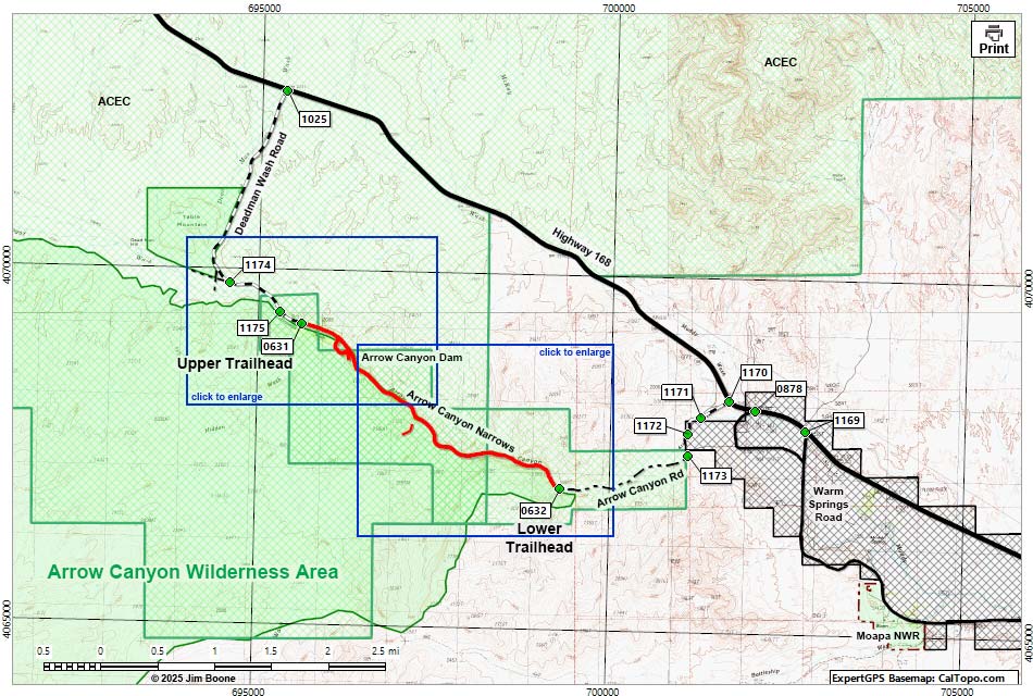 Arrow Canyon Hiking Map