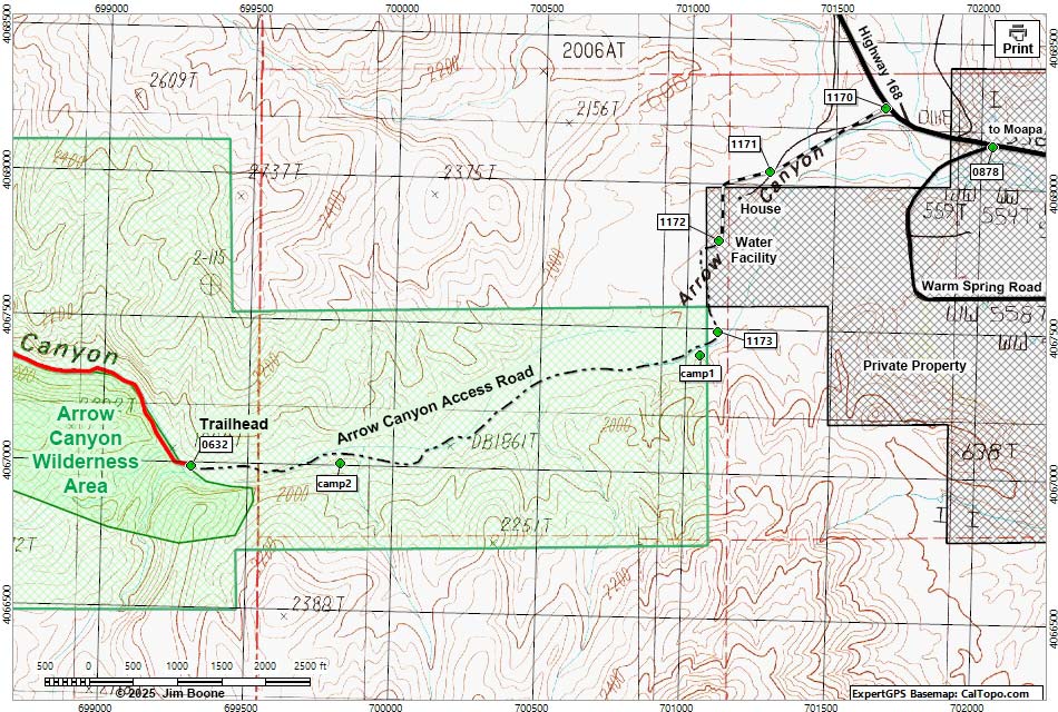 Arrow Canyon Access Road Map